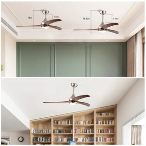 52" Solid Wood Blades Ceiling Fan with Light and Remote Control