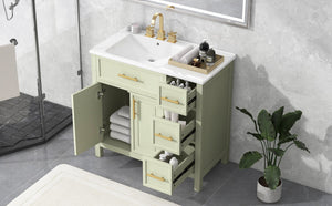 36" Bathroom Vanity with Sink Top, Cabinet with Two Doors and Three Drawers