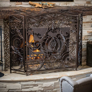 Mariella Traditional Floral Iron Fireplace Screen with Ornate Design