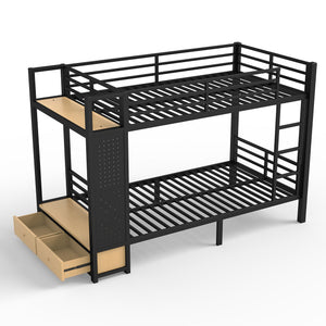 Twin XL Over Twin XL Metal Bunk Bed with Storage Shelves