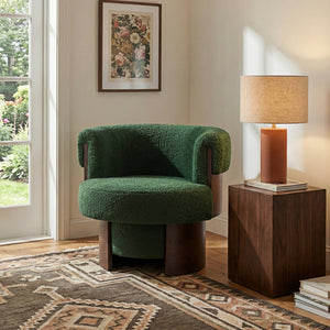 Modern 32" Wide Curved Sculptural Swivel Barrel Chair