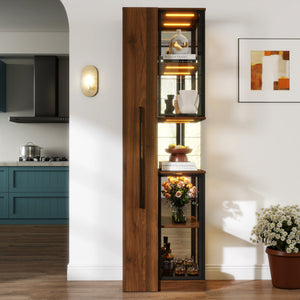 70" Display Cabinet with Glass Doors and Lights, Multi-Tier Storage