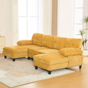 U-Shaped Sectional Sofa 103.5" Fabric Couch With Dual Chaise Lounges, Storage Pockets, Armrest Pillows