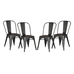 Set of 4 Stackable Metal Dining Chairs, Modern Industrial Slat Back