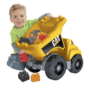 Mega Bloks Large Caterpillar Dump Truck Toy with 25 Play Building Blocks | DCJ86