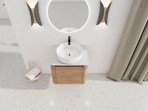24" Wall-Mounted Bathroom Vanity With Ceramic Art Sink & Soft-Close Door