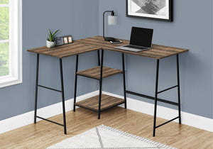 Contemporary L-Shape Computer Desk with Storage Shelves - Brown