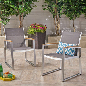 Poetic Outdoor Dining Chair with Faux Wood Arms and Aluminum Frame (Set of 2)