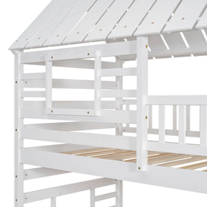 House Bunk Bed With Trundle, Storage Staircase, Roof And Window Design