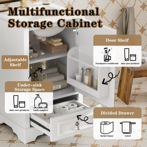 Bathroom Vanity With Sink, Soft Close Door, Adjustable U-Shaped Shelf