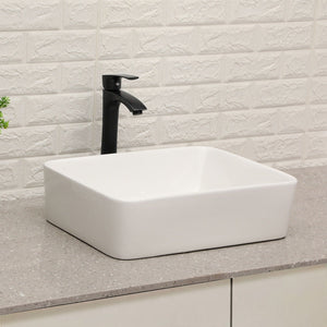 19" 5" Bathroom Sink Combo Rectangular Vessel Vanity Set With Faucet Drop In Ready Ceramic Basin - White / Black