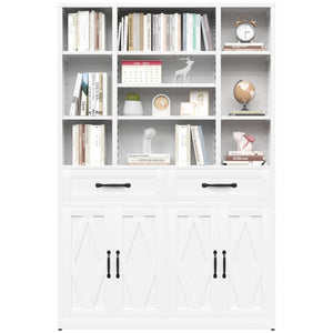 Industrial Bookcase Tall With Adjustable Shelves, Drawers & Doors