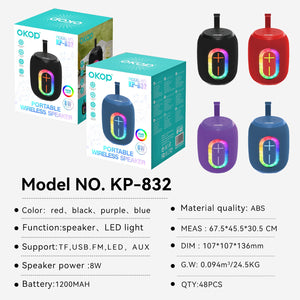 KP-832 Best-Selling Bluetooth Speaker Deep Bass High-Fidelity Sound High Power Portable Stylish Design With Ambient Lighting Suitable For Indoor Outdoor Use