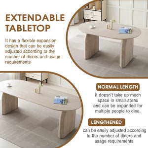 Oval Extendable Dining Table With Dual Pillar Design - Off White