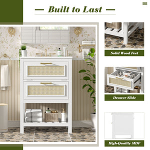 Modern Bathroom Vanity With Integrated Sink, Cabinet With 1 Deep Drawer And 1 Tip-Out Drawer