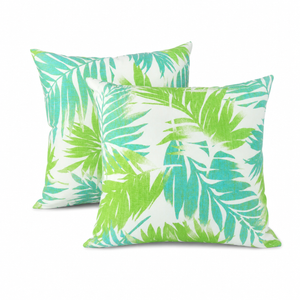 2 Pack Water-Repellent Outdoor Pillow Covers - Tropical Palm Aqua