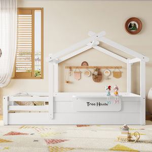 Twin Size Floor Bed with Guardrails and Roof