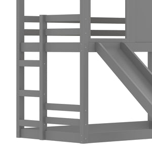 Twin House Bunk Bed with Slide and Storage Shelves