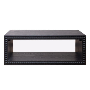 Black Beaded Edge Coffee Table – 47.6' Rectangular Center Table with Open Storage Shelf