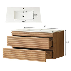 Pre-Assembled 36" Wall Mounted Floating Single Vanity Cabinet with Ceramic Top