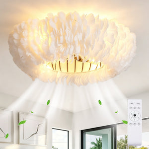 20" Feather-Dressed Caged Ceiling Fan with Remote and Light