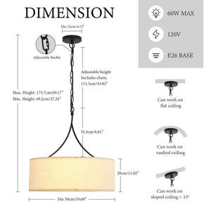3 Light Drum Pendant Light