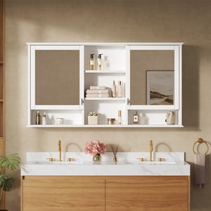 Wall Mount Mirror Cabinet With Adjustable Shelves - White