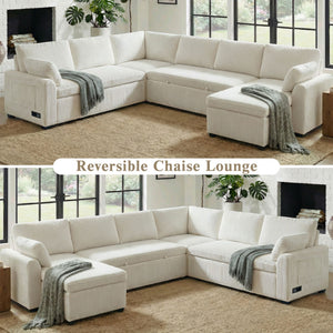 Convertible U-Shaped Sectional Sofa Bed With Reversible Chaise
