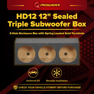 Q Power HD12 12" Sealed Triple Car Audio Subwoofer Sub Box Enclosure
