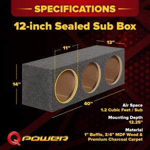 Q Power HD12 12" Sealed Triple Car Audio Subwoofer Sub Box Enclosure