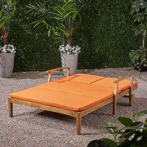 Etherealize Outdoor Adjustable Double Chaise Lounge With Water Resistant Cushions