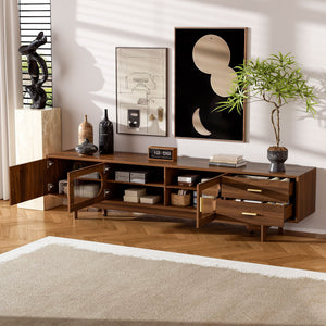 Modern TV Stand With Fluted Glass Doors & 2 Drawers