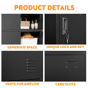 6 Door Employee Storage Locker, Lockers For Office, Gym, School, And Home With Card Slot - Black