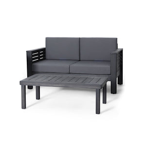 Acacia Wood Loveseat And Coffee Table Set With Cushions