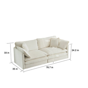 2-Piece White Chenille Sofa Set for Living Room