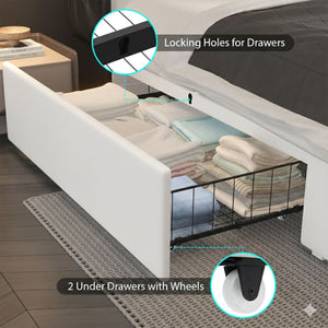 Wingback Upholstered Bed Frame With LED Lights, Charging Station