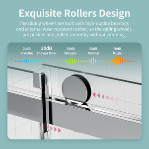 Frameless Sliding Shower Door With Soft- Close, 3 / 8" Tempered Glass