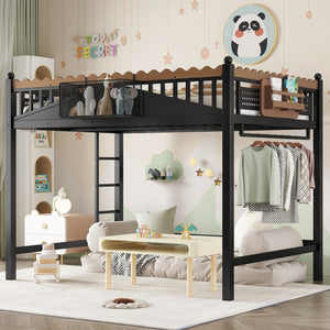 Full Size Loft Bed with Ladders and Storage Shelves