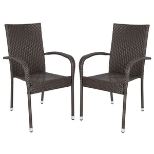 65464 Hialeah Wicker Dining Chair Set, Woven All Weather Steel Powder Coated Frame Lightweight Indoor Outdoor Porch Backyard Garden Balcony - Set of 2