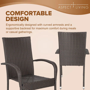 65464 Hialeah Wicker Dining Chair Set, Woven All Weather Steel Powder Coated Frame Lightweight Indoor Outdoor Porch Backyard Garden Balcony - Set of 2