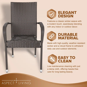 65464 Hialeah Wicker Dining Chair Set, Woven All Weather Steel Powder Coated Frame Lightweight Indoor Outdoor Porch Backyard Garden Balcony - Set of 2