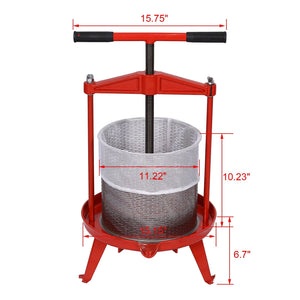 Fruit and Wine Press With T-Shaped Hand Shank, 3.69 Gallon / 14L - Red