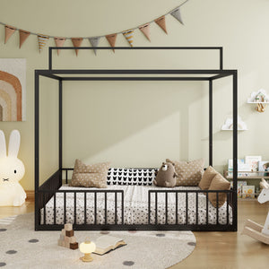 3 In 1 Convertible Montessori Floor Bed With Fenced Support