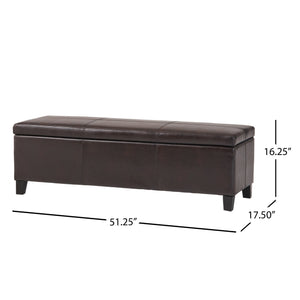 Upholstered PU Leather Storage Ottoman with Solid Wooden Legs