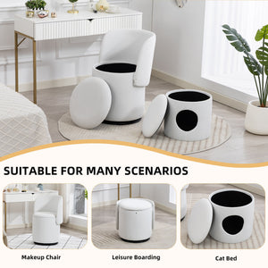 Barrel Chair With Built In Storage, 360° Swivel - Beige