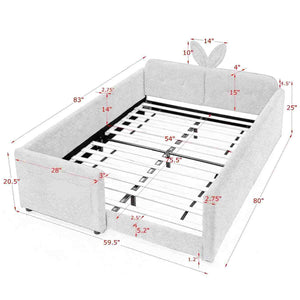 Cute Rabbit Ear Upholstered Platform Bed Frame With Safety Rail