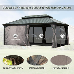 12' x 18' Hardtop Metal Gazebo with Double Roof Canopy