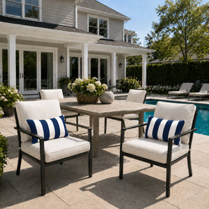 4 Pack Outdoor Lumbar Pillow Covers - Navy Blue/White Striped
