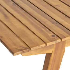 Outdoor 7 Pieces Patio Slat Design Acacia Upholstered Dining Set