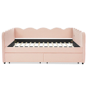 Queen Size Cozy Gingham Daybed with Two Storage Drawers and USB Port